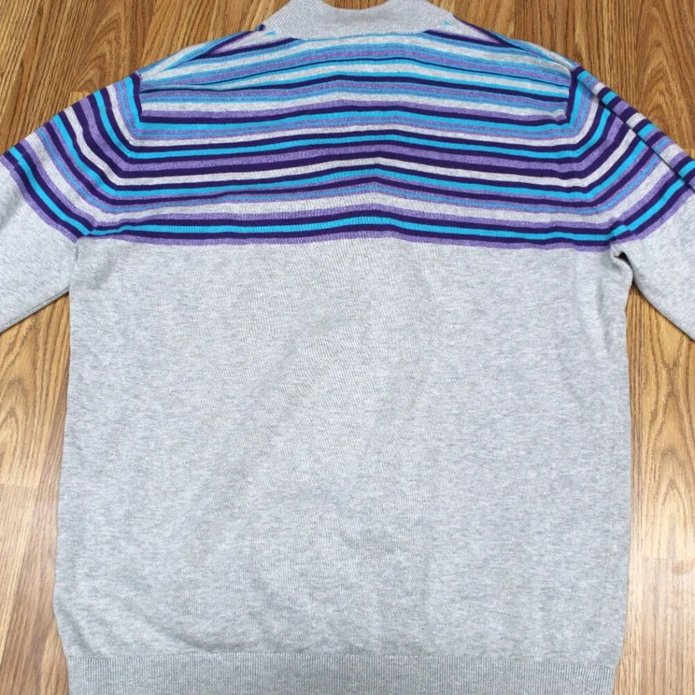 PUMA COTTON 1/4 ZIP SWEATER GRAY, PURPLE & TURQUOISE Sz LARGE, L - Picture 5 of 5